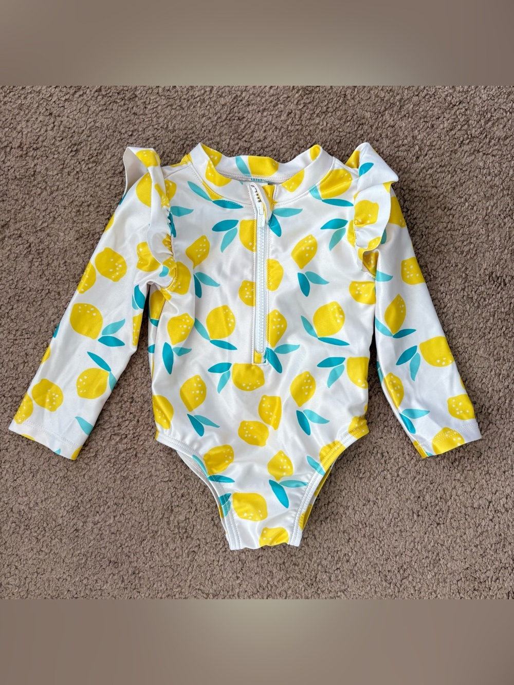 Gerber Girls 3-6M Long Sleeve Zip Ruffle One-Piece Swimsuit Lemon Fruit Print